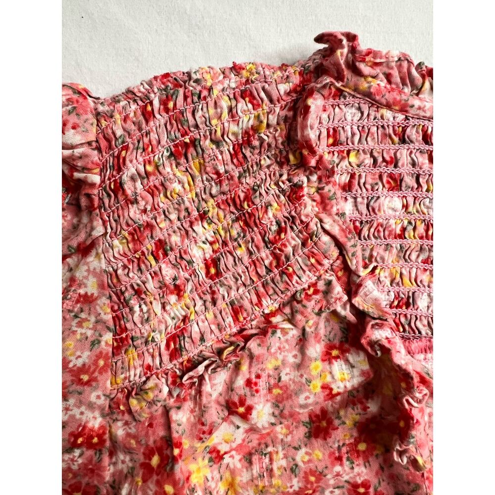 American Eagle Floral Top Shirt SMALL Long Sleeve Smocking Lace Detail - Picture 5 of 9